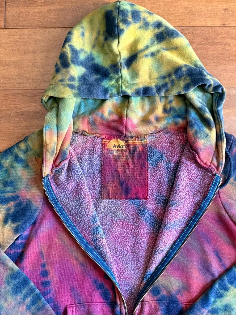Aviator Nation Red Purple Hand Tie-Dye Full Zip Hoodie - M